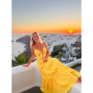 JONATHAN SIMKHAI Daffodil Lina Lightweight Crinkle Teardrop Cutout Maxi Dress L